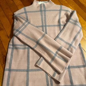 Mock Turtleneck Light Pink and Gray Plaid Sweater